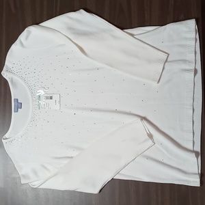 Laura Scott Egret Holiday Sweater w Mirror Embellishments XL NWT